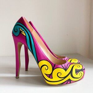 Nicolas  Kirkwood Colourful Silk Satin Graffiti Heels 40